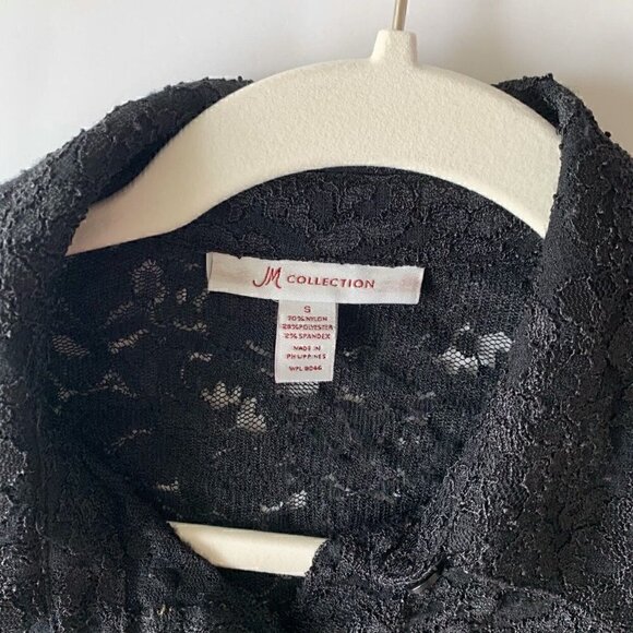 JM Collection Women Black Lace Button Down Scallop Hem Shirt, size Small - Picture 7 of 9
